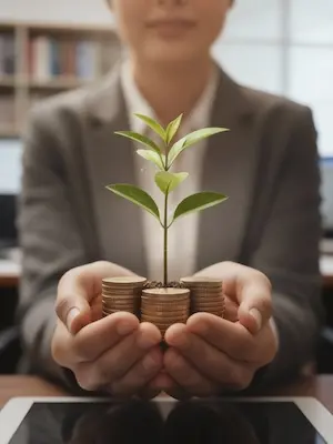 Persona Que Tiene En Las Manos Monedas Y Una Planta